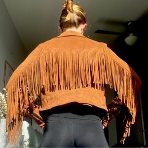 Suede moto fringe jacket